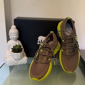 Sorel Brown Sneakers with Neon Green Highlights